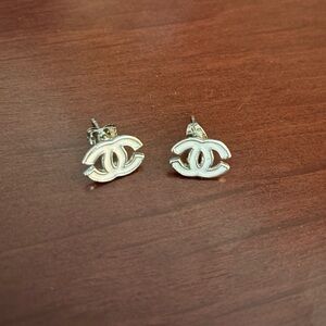 Silver Chanel style Logo Earrings